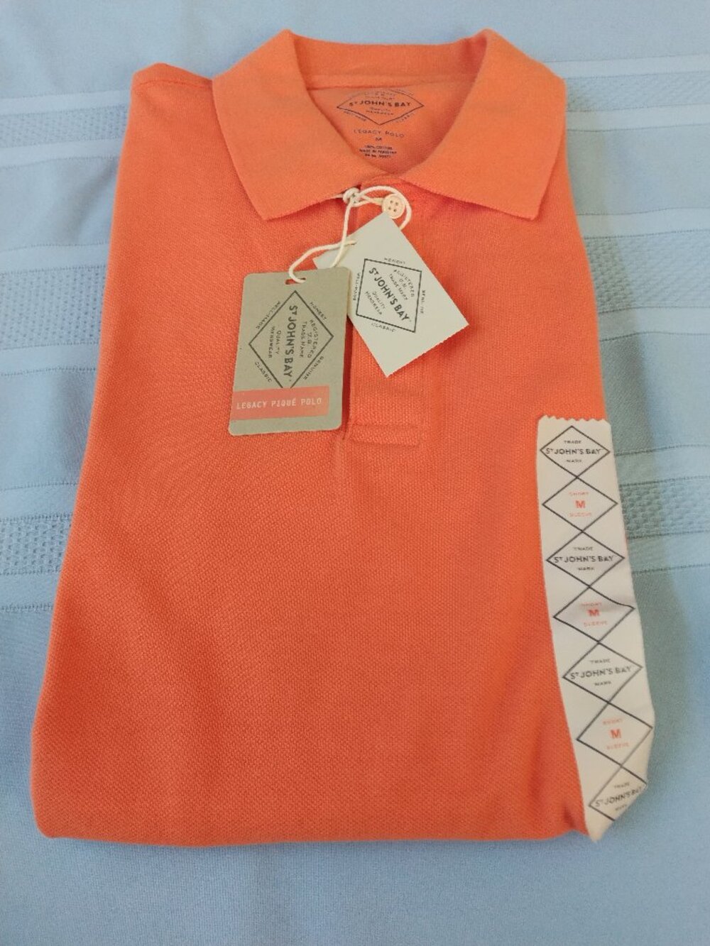 NWT St Johns Bay Legacy Pique Polo Shirt- Med.-Short Sleeve-Island Orange-Men